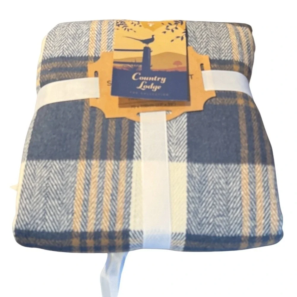 Samuel Lamont Country Lodge Blue Tweed Lap Blanket Fleece Lined Plaid 27x39 NEW